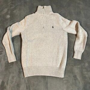 swtr032 - Gray kid's cable knit Polo Ralph Lauren 1/4 zip sweater Medium 10-12